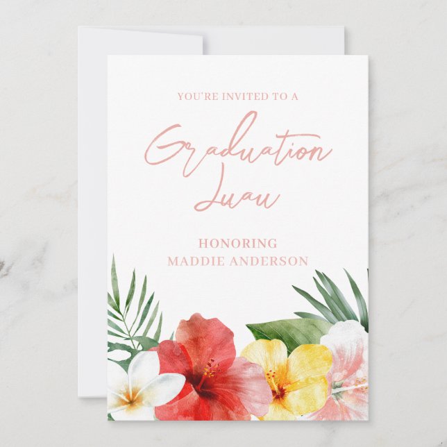 Invitation de la fête de graduation florale tropic (Devant)