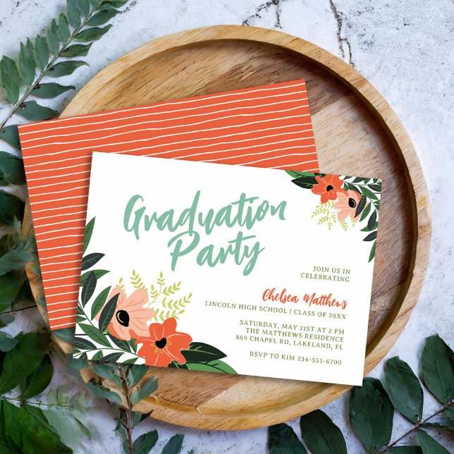 Invitation de la fête de graduation florale tropic (Créateur téléchargé)