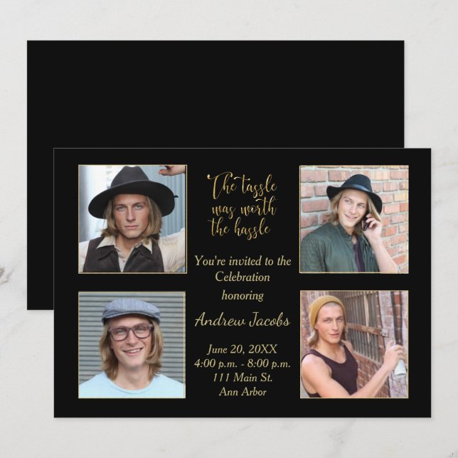 Invitation de la fête de graduation Gold & Black (Devant / Derrière)