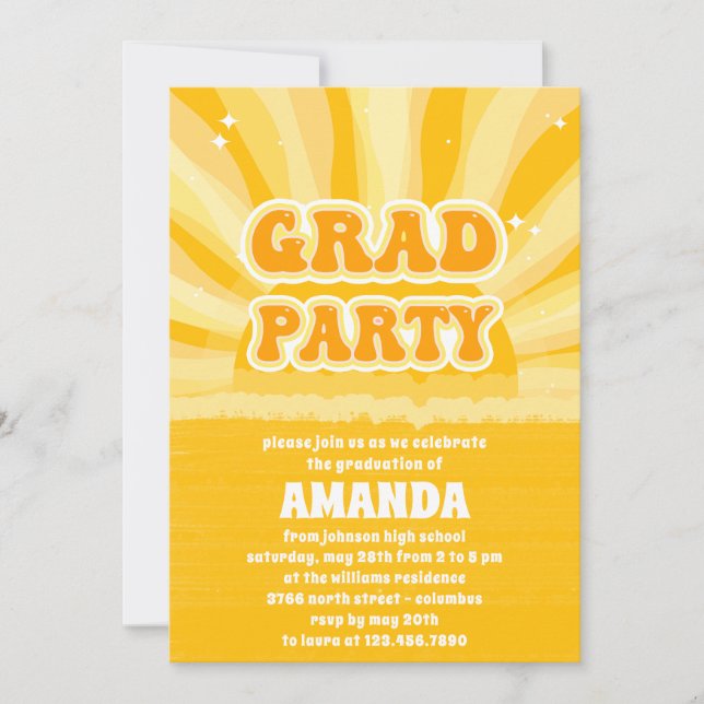 Invitation de la fête de graduation jaune soleil (Devant)