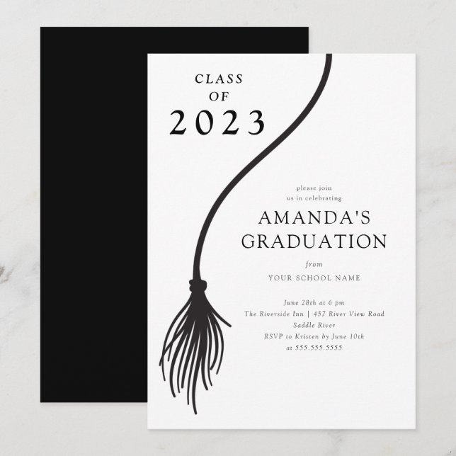 Invitation de la fête de graduation moderne Black  (Devant / Derrière)