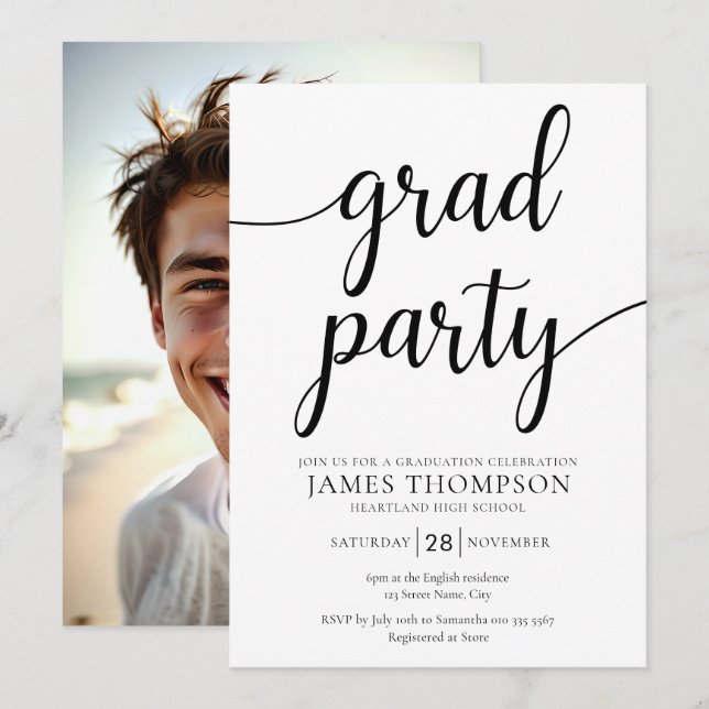 Invitation de la fête de graduation moderne - Grad (Devant / Derrière)