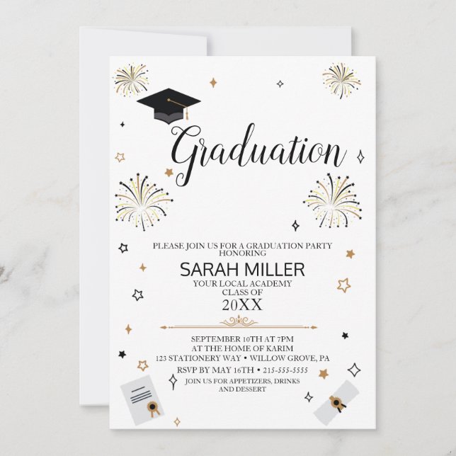 Invitation de la fête de graduation modifiable ins (Devant)