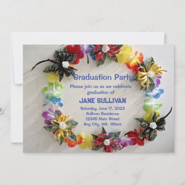 Invitation de la fête de graduation - Money lei de (Devant)
