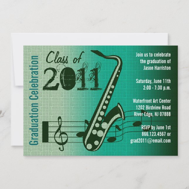 Invitation de la fête de graduation Musique Saxoph (Devant)