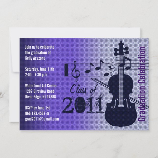 Invitation de la fête de graduation Musique Violon (Devant)