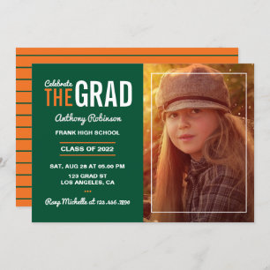 Invitation de la fête de graduation orange et vert