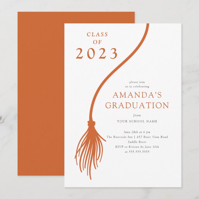 Invitation de la fête de graduation Orange moderne (Devant / Derrière)