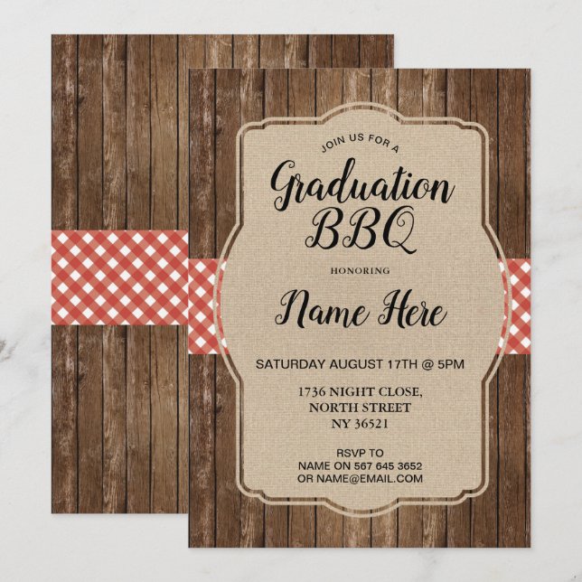 Invitation de la fête de graduation Red En vichy B (Devant / Derrière)