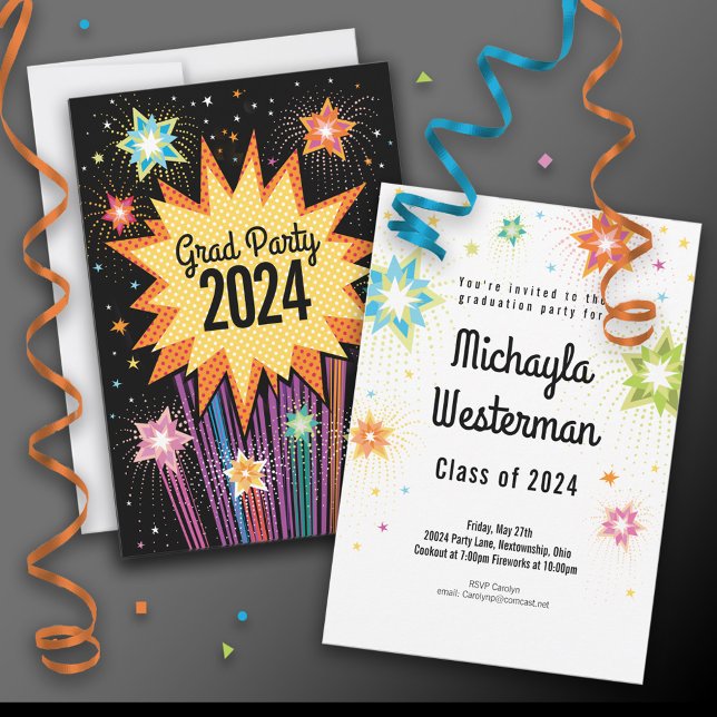 Invitation de la fête de graduation Retro Firework (Créateur téléchargé)
