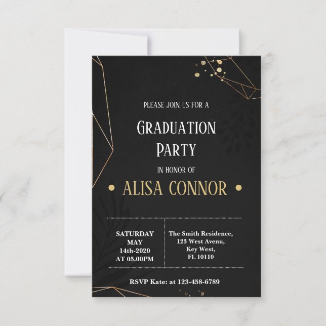 Invitation de la fête de graduation Rose d'or noir (Devant)