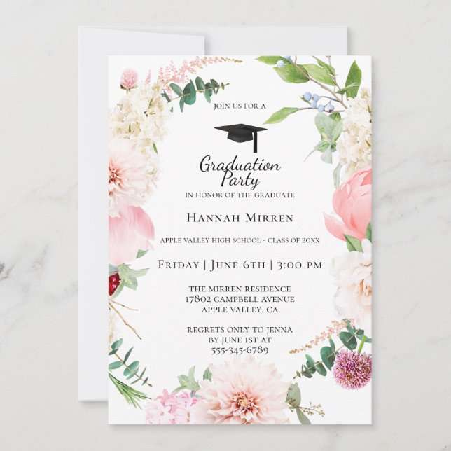 Invitation de la fête de graduation rose pâle (Devant)