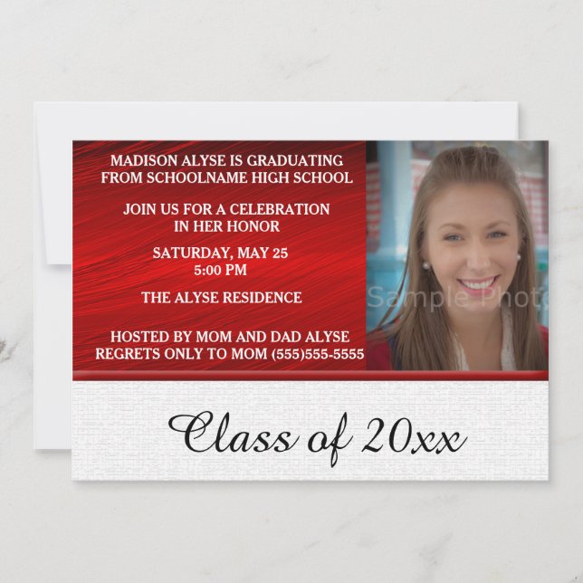 Invitation de la fête de graduation rouge et blanc (Devant)