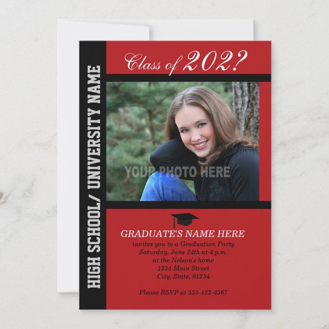 Invitation de la fête de graduation - rouge foncé- (Devant)