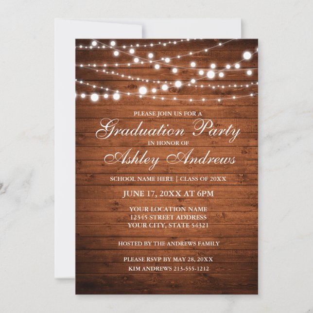 Invitation de la fête de graduation Rustic Wood Li (Devant)
