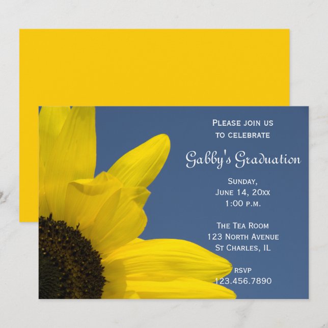 Invitation de la fête de graduation Sunflower et S (Devant / Derrière)