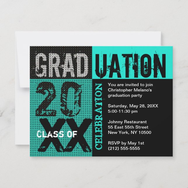 Invitation de la fête de graduation Turquoise (Devant)