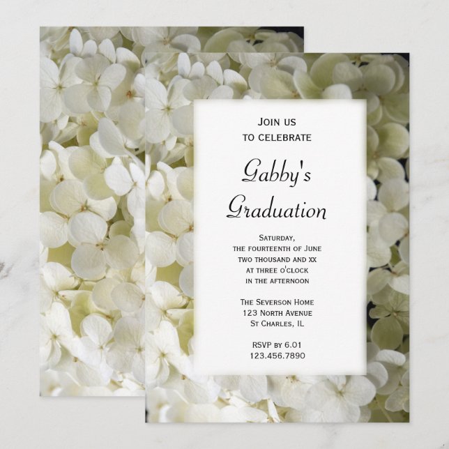 Invitation de la fête de graduation White Hydrange (Devant / Derrière)