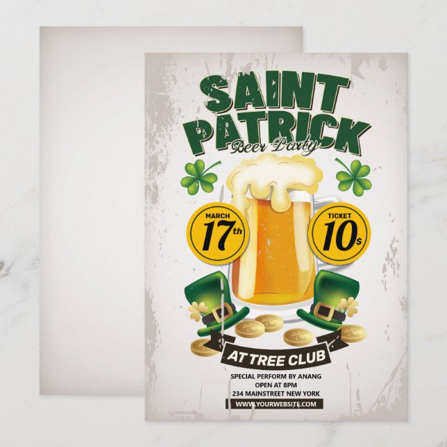 Invitation de la fête de la bière St Patrick (Devant / Derrière)