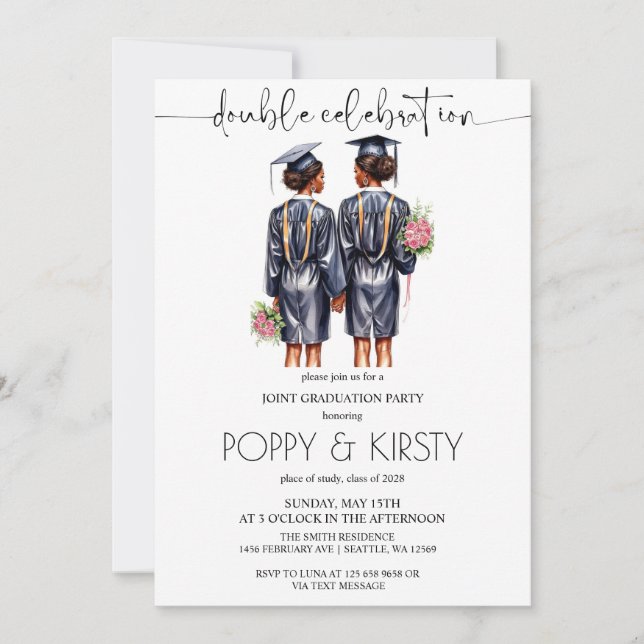 Invitation de la fête de la double graduation pour (Devant)