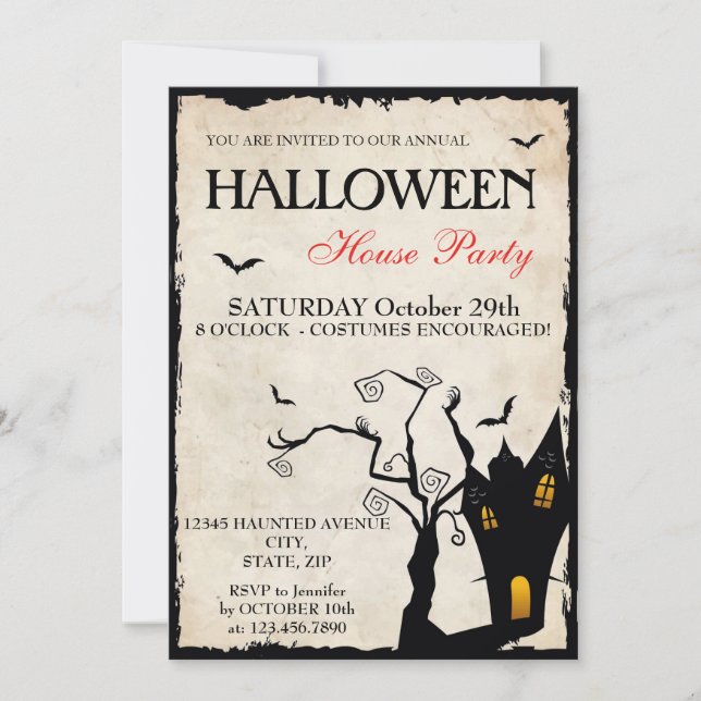 Invitation de la fête de la maison d'Halloween (Devant)