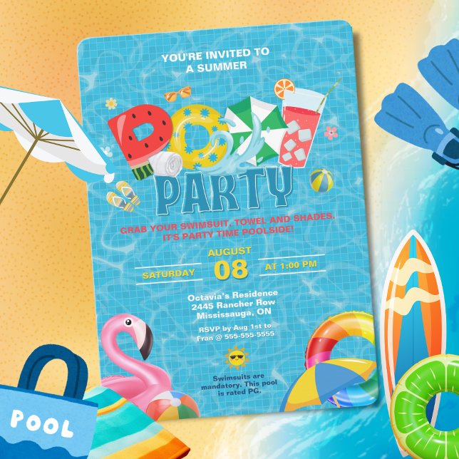 Invitation de la fête de la piscine de squash (Pool Party Invitation -  Splish Splash!)