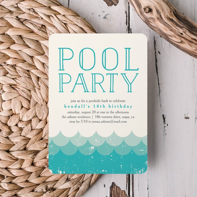 Invitation de la fête de la piscine des vagues vin (Créateur téléchargé)