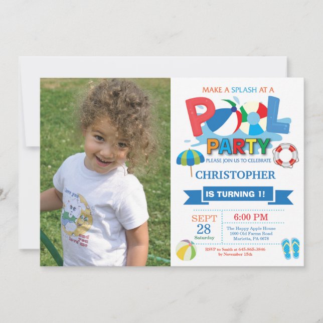 Invitation de la fête de la piscine d'été Splish S (Devant)