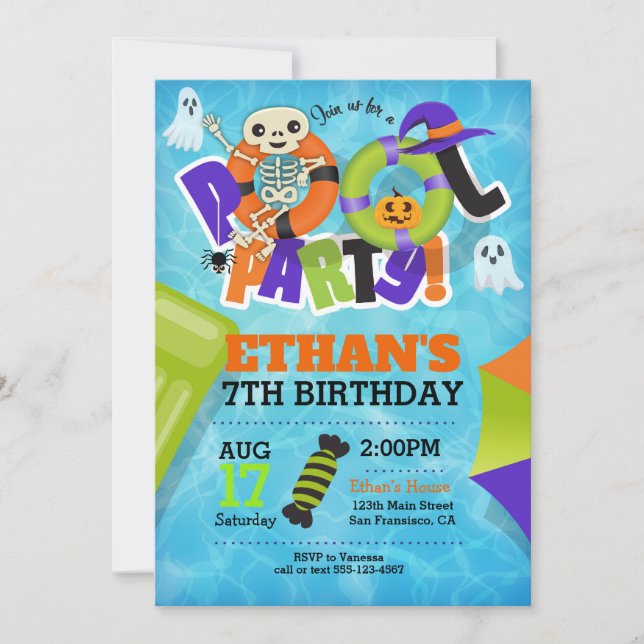Invitation de la fête de la piscine d'Halloween (Devant)