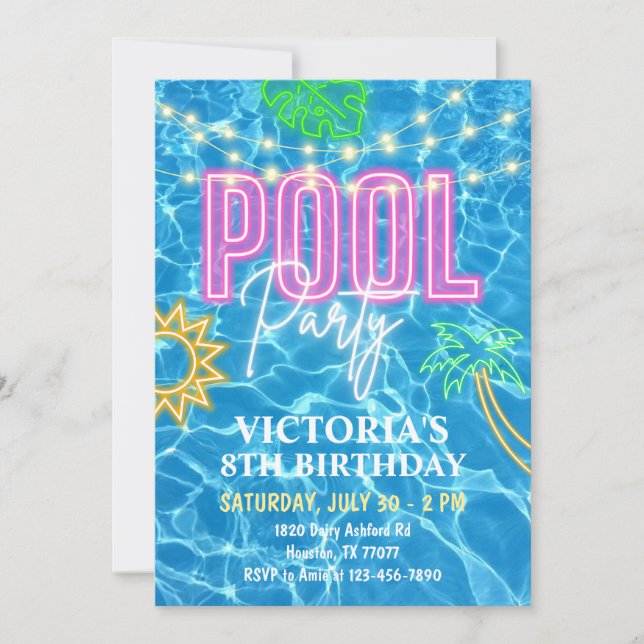 Invitation de la fête de la piscine, fête de la pi (Devant)