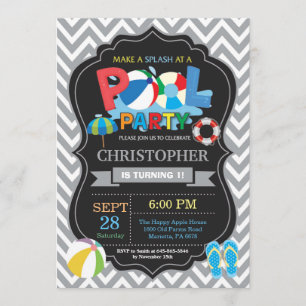 Invitation de la fête de la piscine Gris Splash Bo