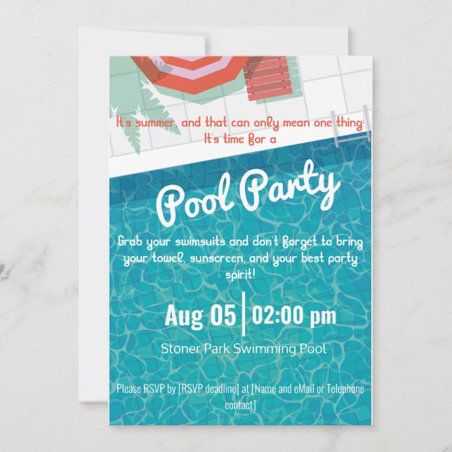 Invitation de la fête de la piscine Invitation de  (Devant)