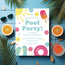 Invitation de la fête de la piscine Pastel pour en