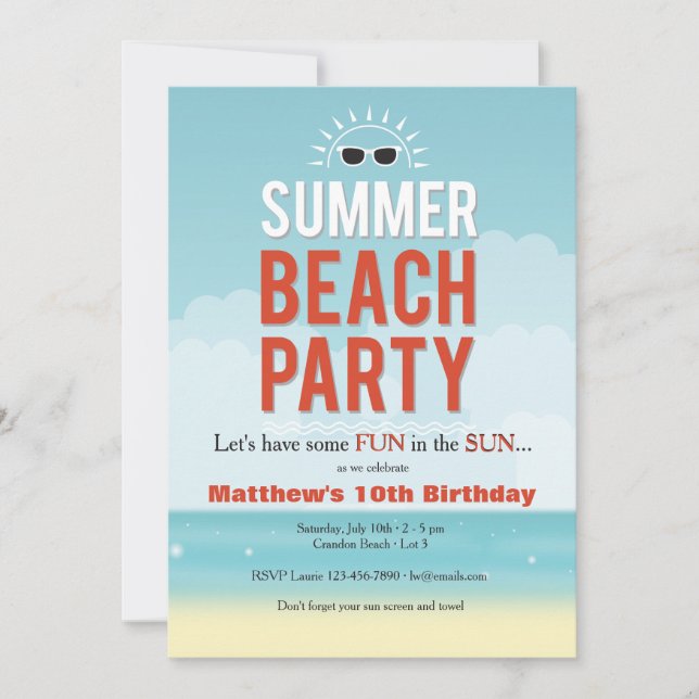 Invitation de la fête de la plage d'été ensoleillé (Devant)