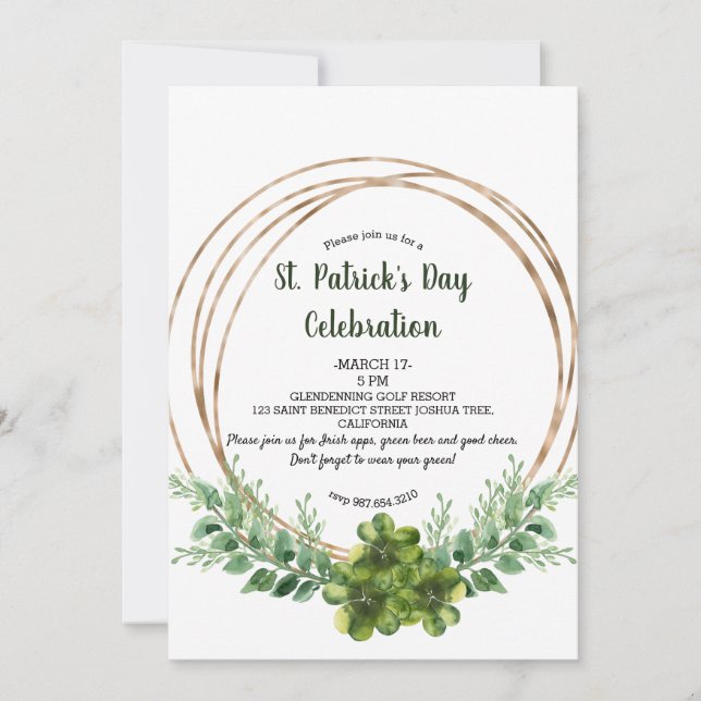 Invitation de la fête de la Saint Patrick - Carte  (Devant)