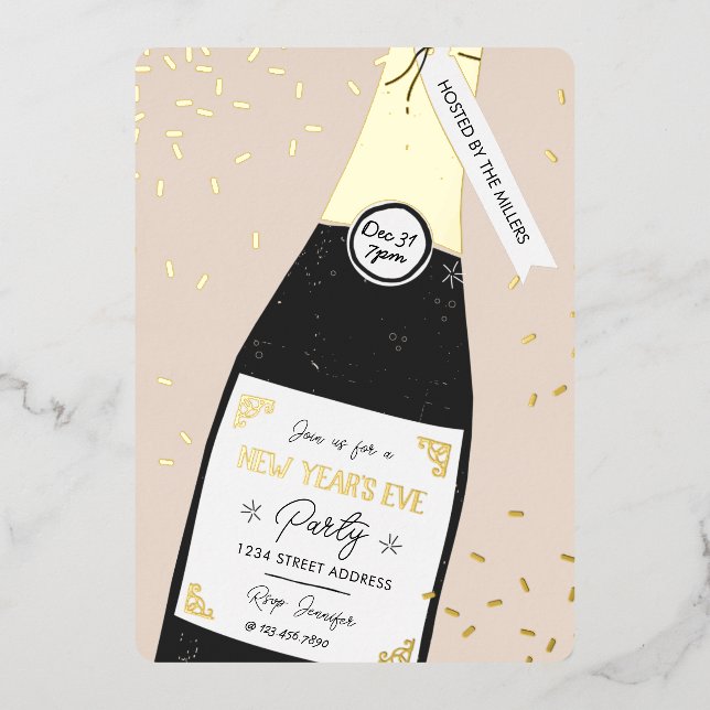 Invitation de la fête de la Saint-Sylvestre Bubbly (Recto)