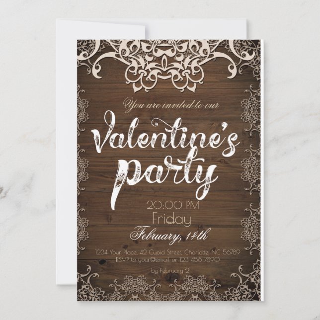 Invitation de la fête de la Saint-Valentin rustiqu (Devant)