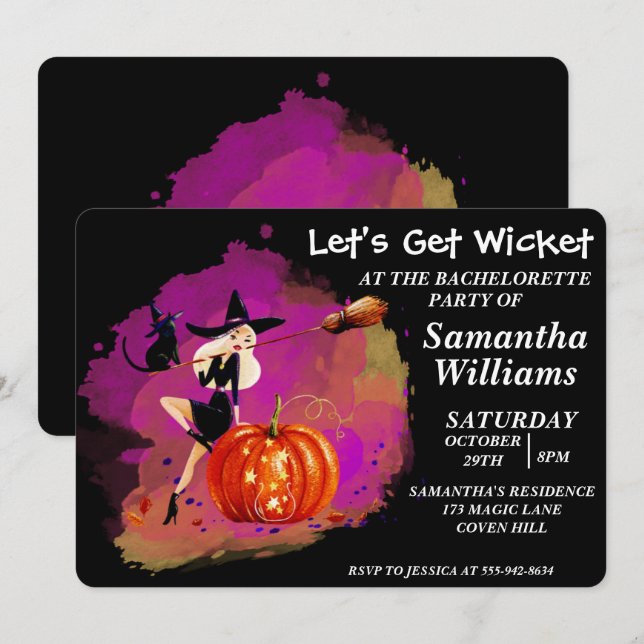 Invitation de la fête de la sorcière d'Halloween (Devant / Derrière)