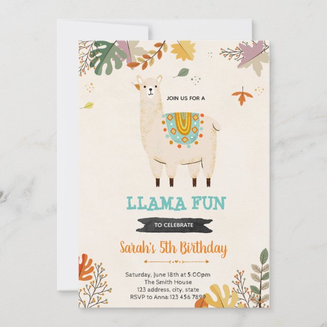 Invitation de la fête de lama bohème d'automne (Devant)