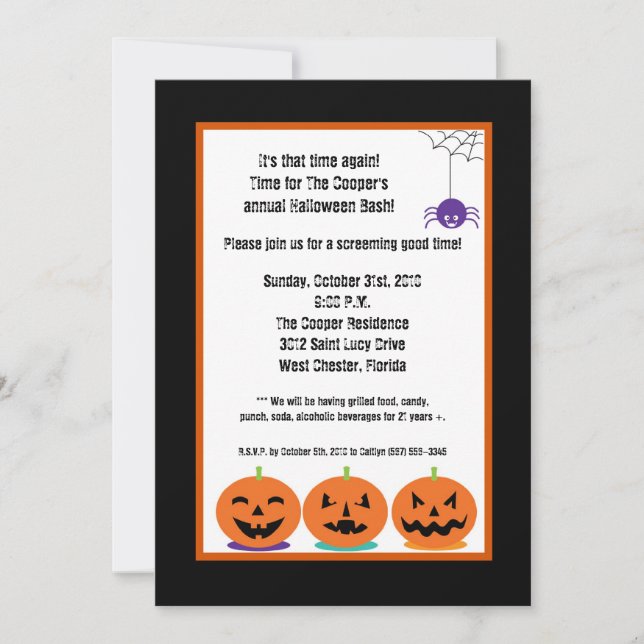 Invitation de la fête de l'Halloween Jack-o-lanter (Devant)