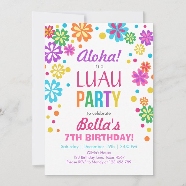 Invitation de la fête de Luau Anniversaire tropica (Devant)