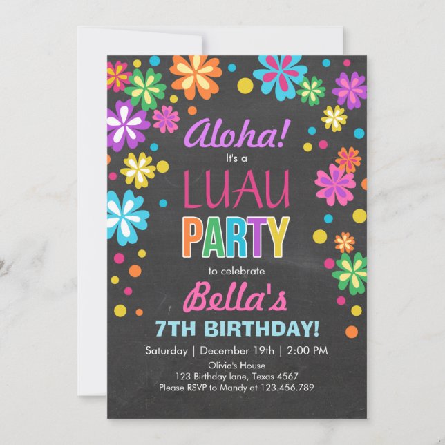 Invitation de la fête de Luau Anniversaire tropica (Devant)
