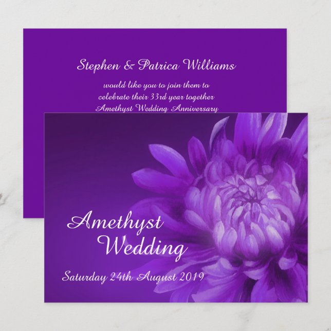Invitation de la fête de mariage Amethyst 33e (Devant / Derrière)
