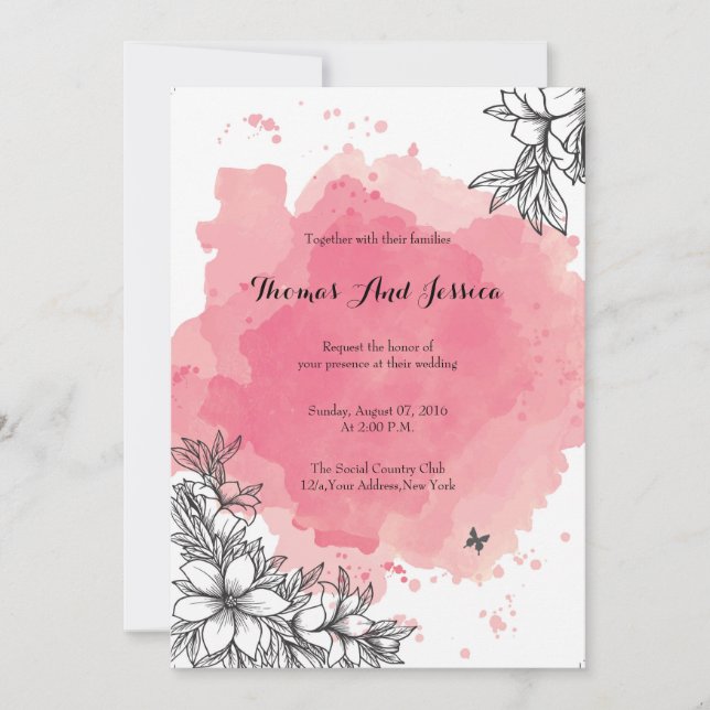Invitation de la fête de mariage Watercolor (Devant)