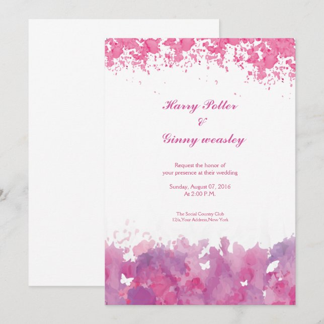 Invitation de la fête de mariage Watercolor (Devant / Derrière)
