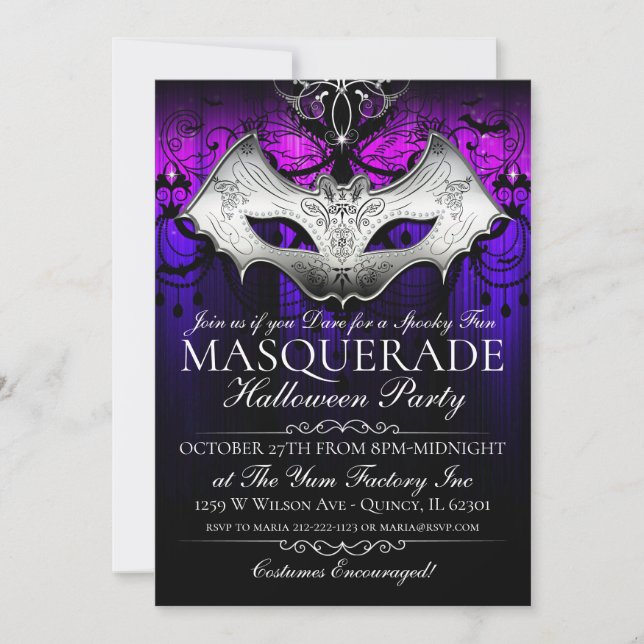 Invitation de la fête de Masquerade de la chauve-s (Devant)