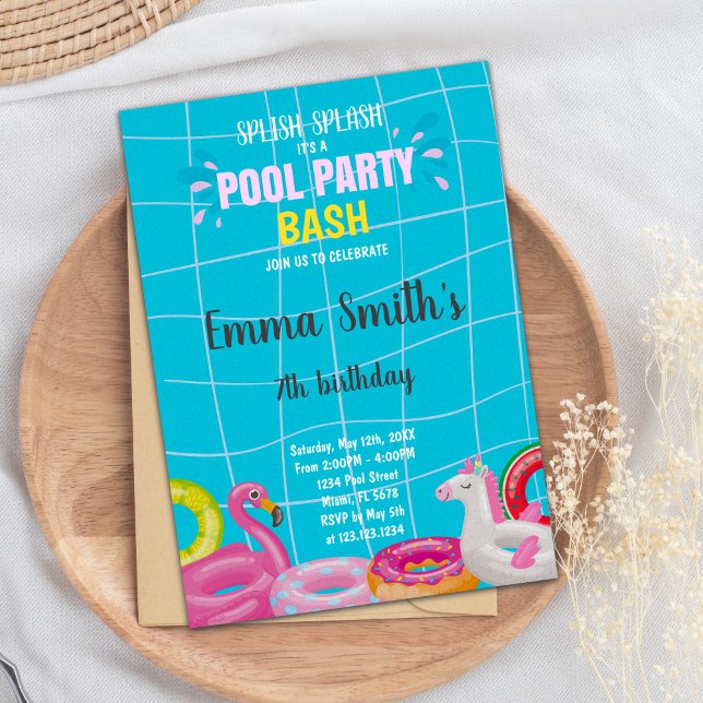 Invitation de la fête de natation d'été pour enfan (Pool Bash Birthday Invitations)