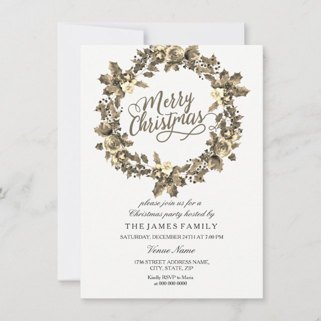 Invitation de la fête de Noël de la feuille d'or (Devant)