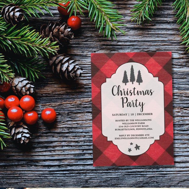 Invitation de la fête de Noël en buffle rouge et n (Créateur téléchargé)