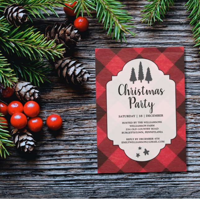 Invitation de la fête de Noël en buffle rouge et n (Créateur téléchargé)
